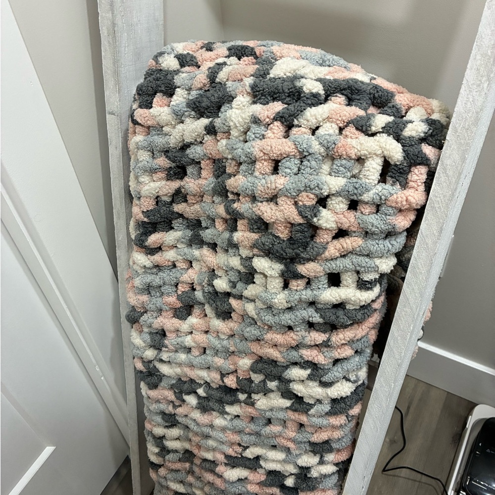 Chunky Knit Bath Blanket - Pink, Gray, Cream